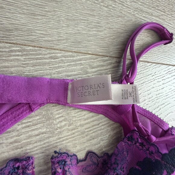 Victoria’s Secret Purple Embroidered Lace Bra Panty Set 34C S - Picture 7 of 11